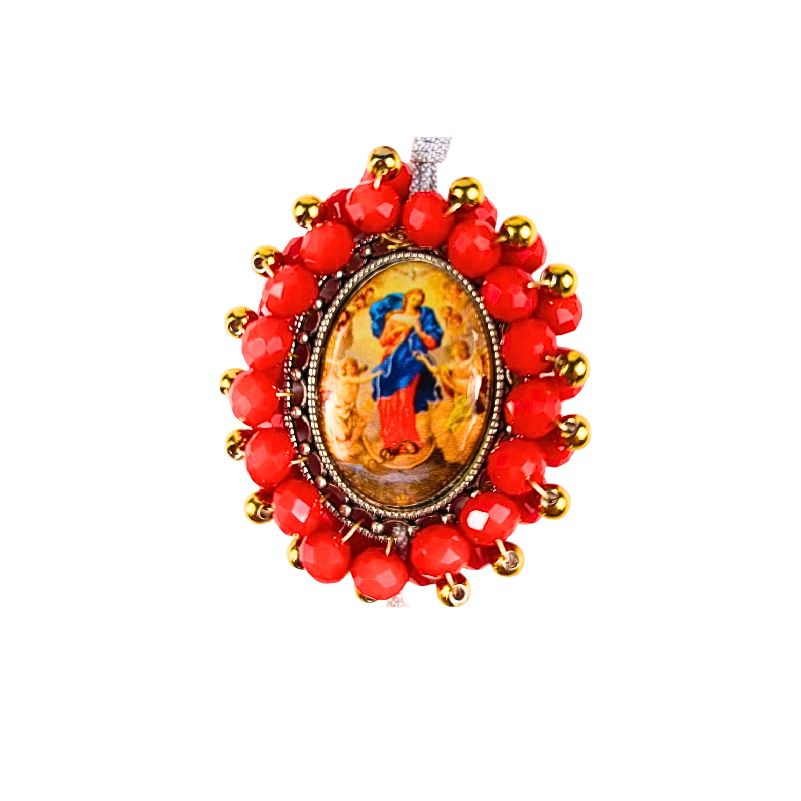 Rosario Virgen Desatanudos | Rojo Jaspeado y Azul Cristal