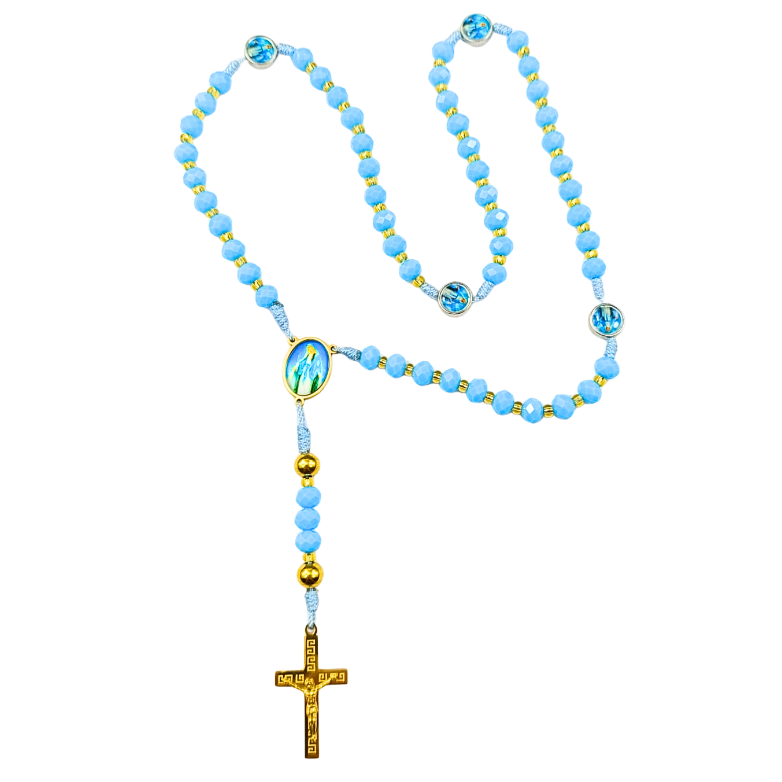 Rosario Virgen Milagrosa | Azul Celeste Perla y Detalles Dorados