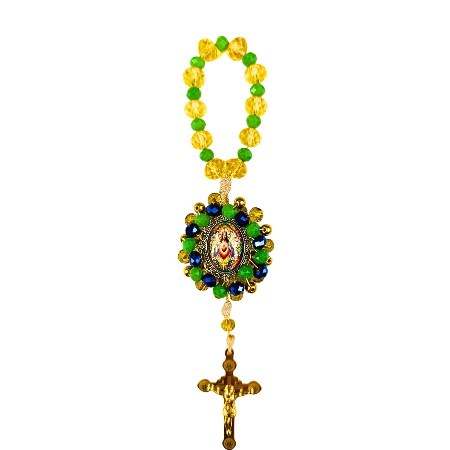 Denario Sagrado Corazon de Jesus - Amarillo y Verde Cristal