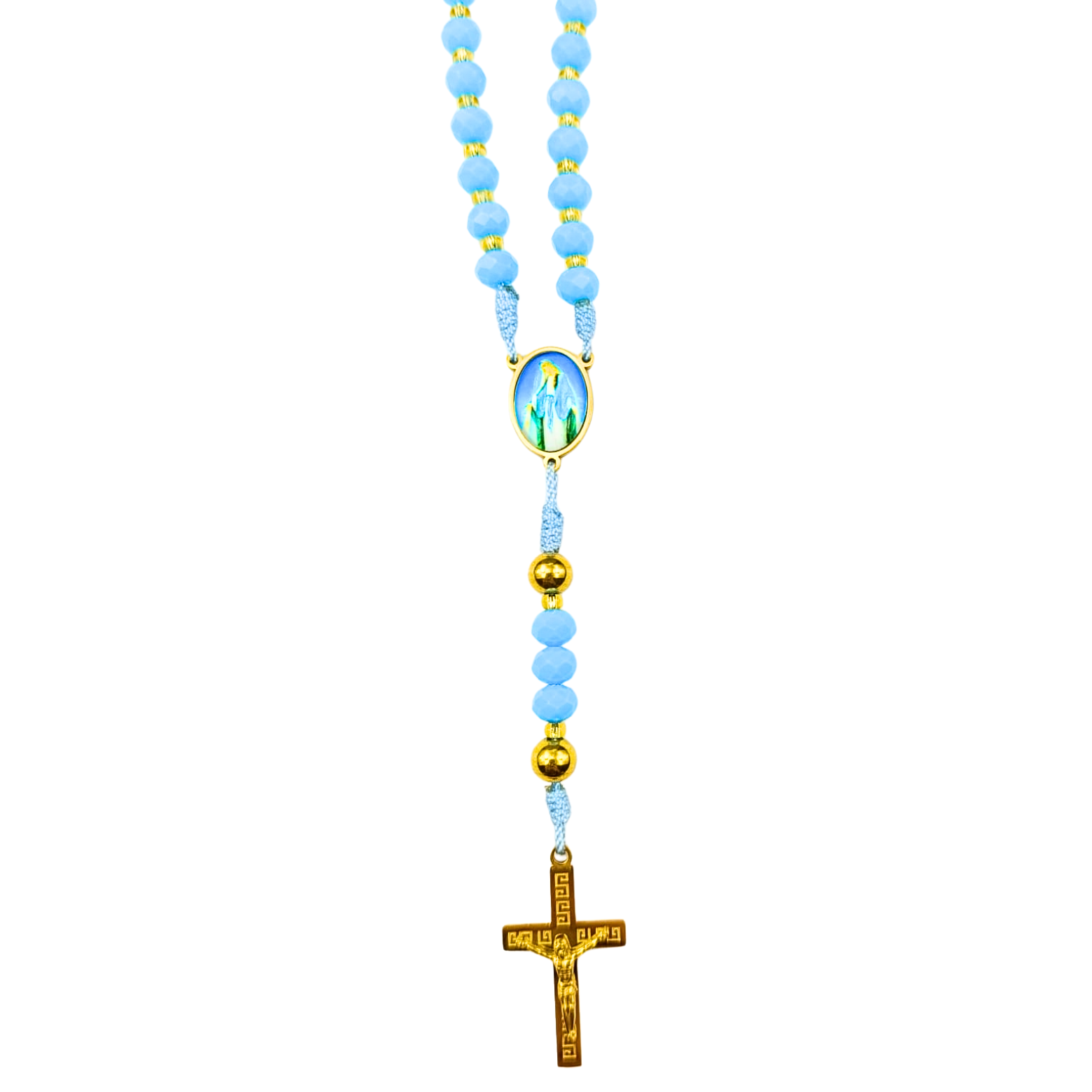 Rosario Virgen Milagrosa | Azul Celeste Perla y Detalles Dorados