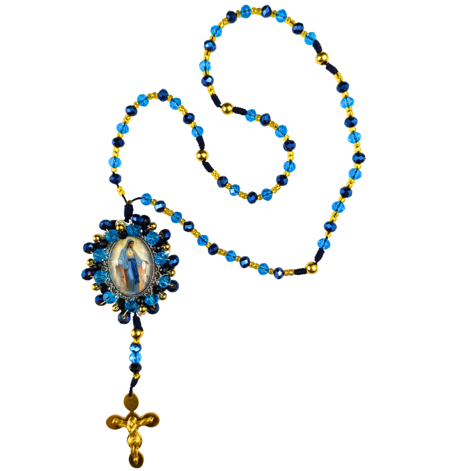 Rosario Virgen Milagrosa – Azul Turquesa y Dorado