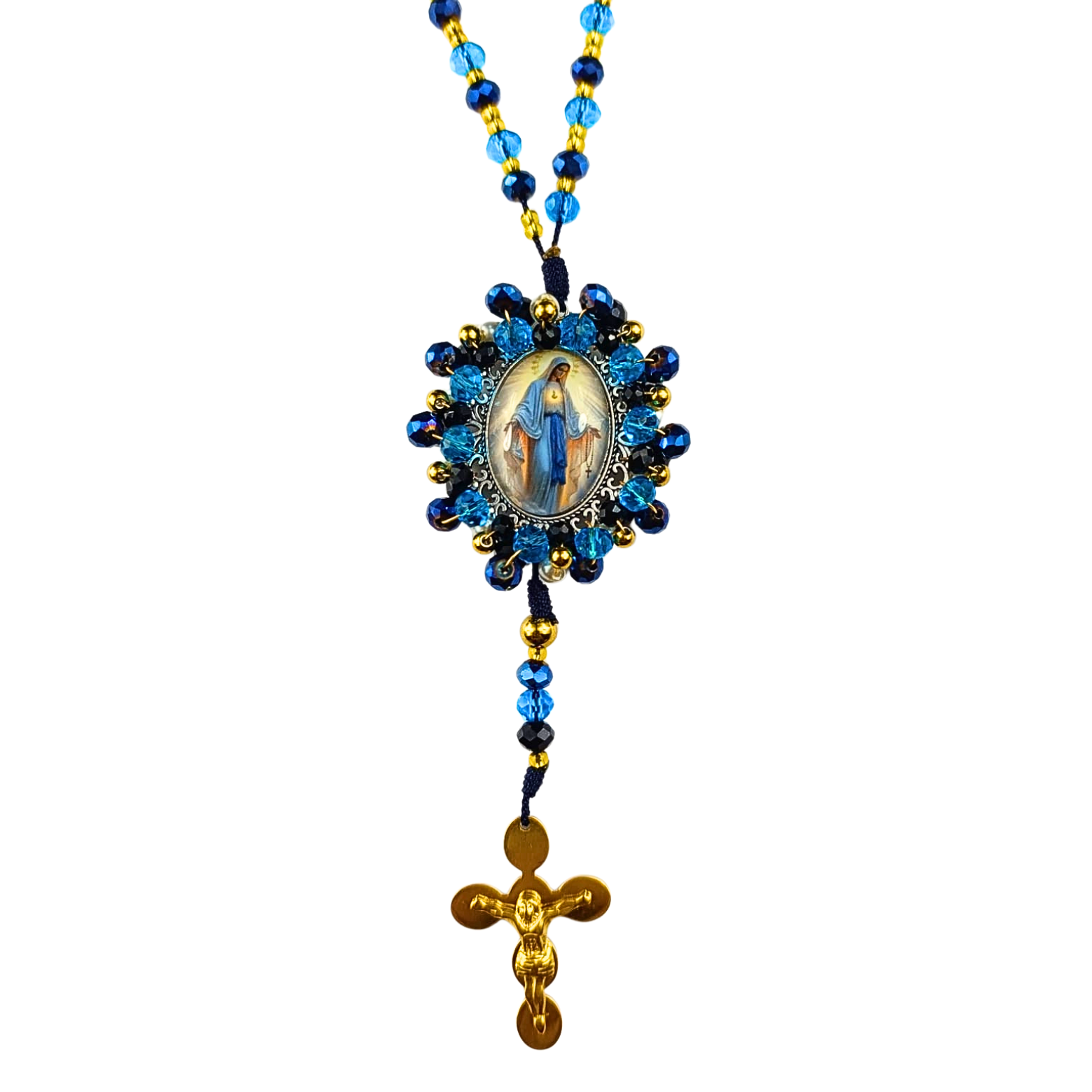 Rosario Virgen Milagrosa – Azul Turquesa y Dorado