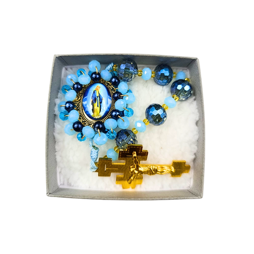 Denario Virgen Milagrosa – Azul Celeste y Azul Oscuro Facetado