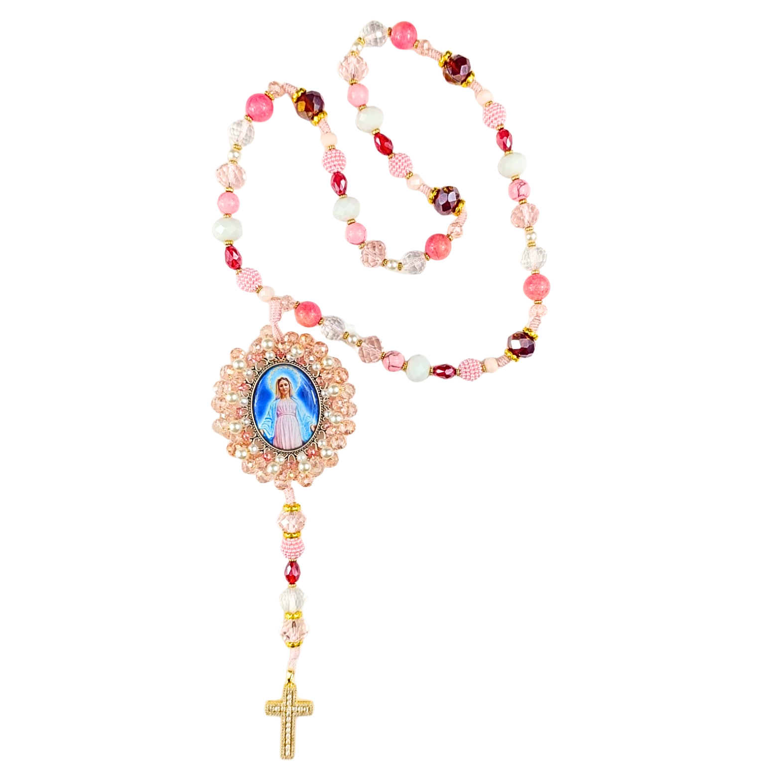 Rosarios Virgen Maria - Rosa Cristal y Perlas