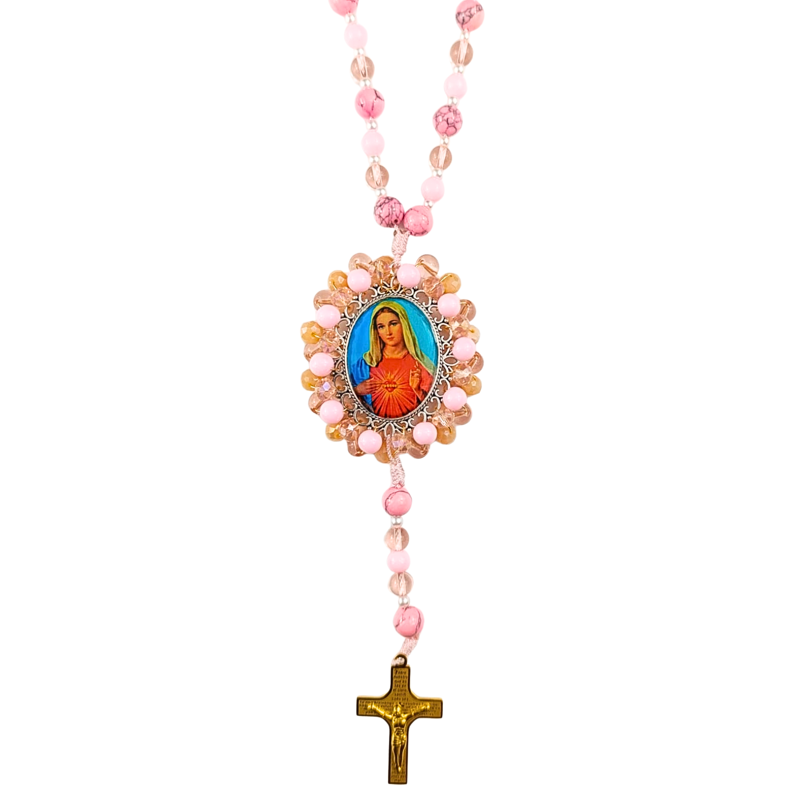 Rosario Virgen Maria - Rosa Cristal y Rosas Marfil