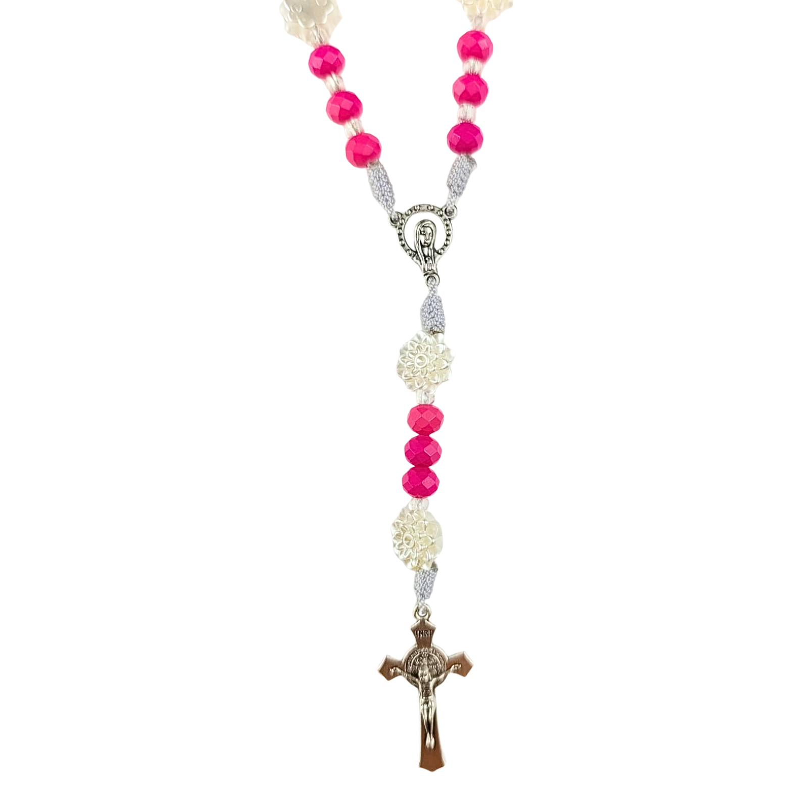 Rosario Virgen Milagrosa | Fucsia Cristal y Perla Texturizada