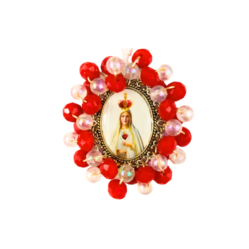 Llavero Denario Virgen de Fatima | Rojo y Cristal Transparente