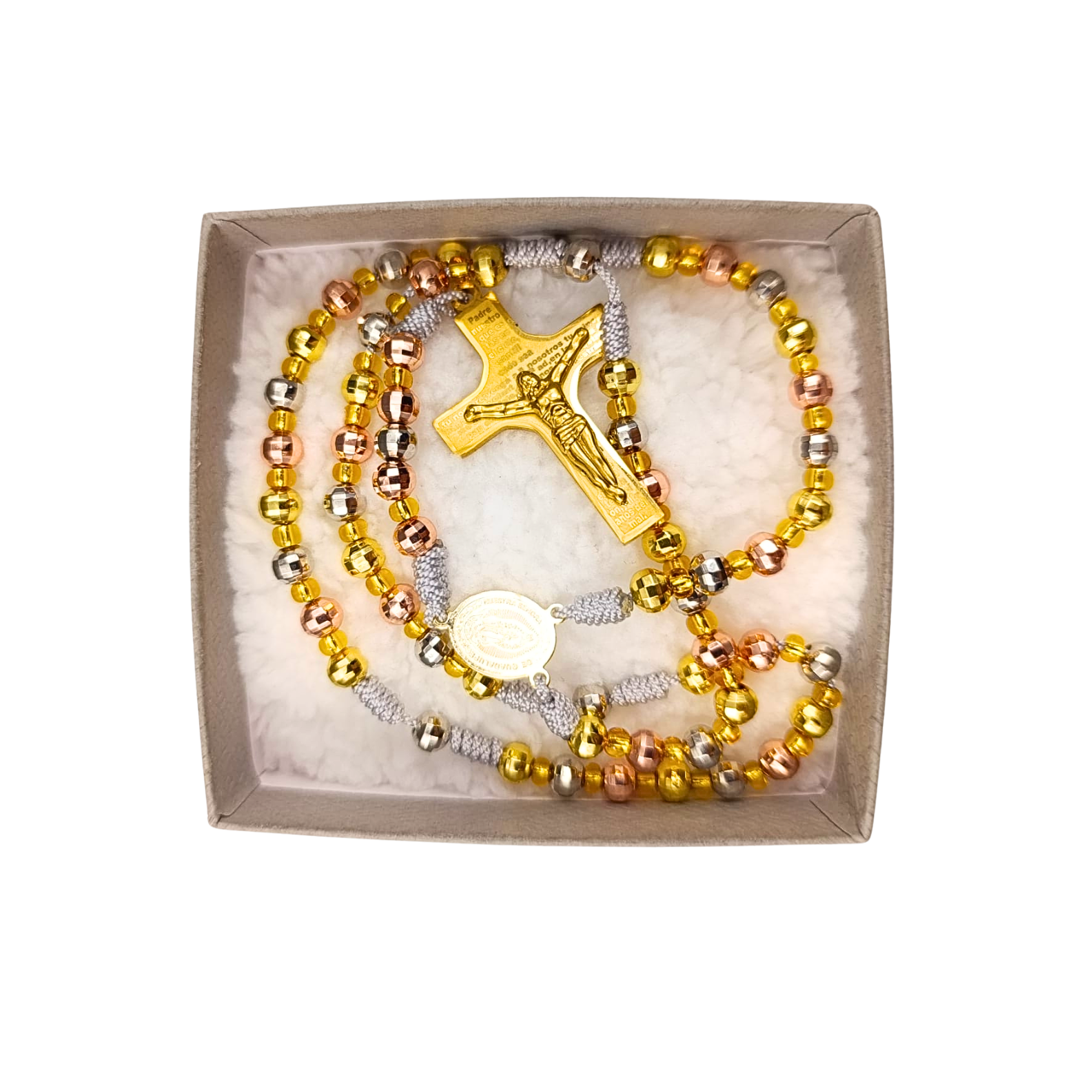 Rosario Virgen de Guadalupe – Dorado, Plateado y Rosa metálico