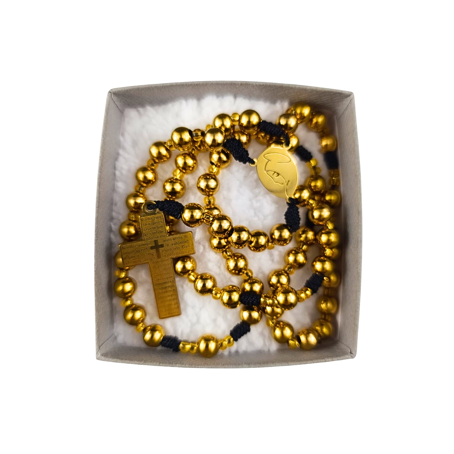 Rosario Virgen Maria - Dorado Metálico y Negro