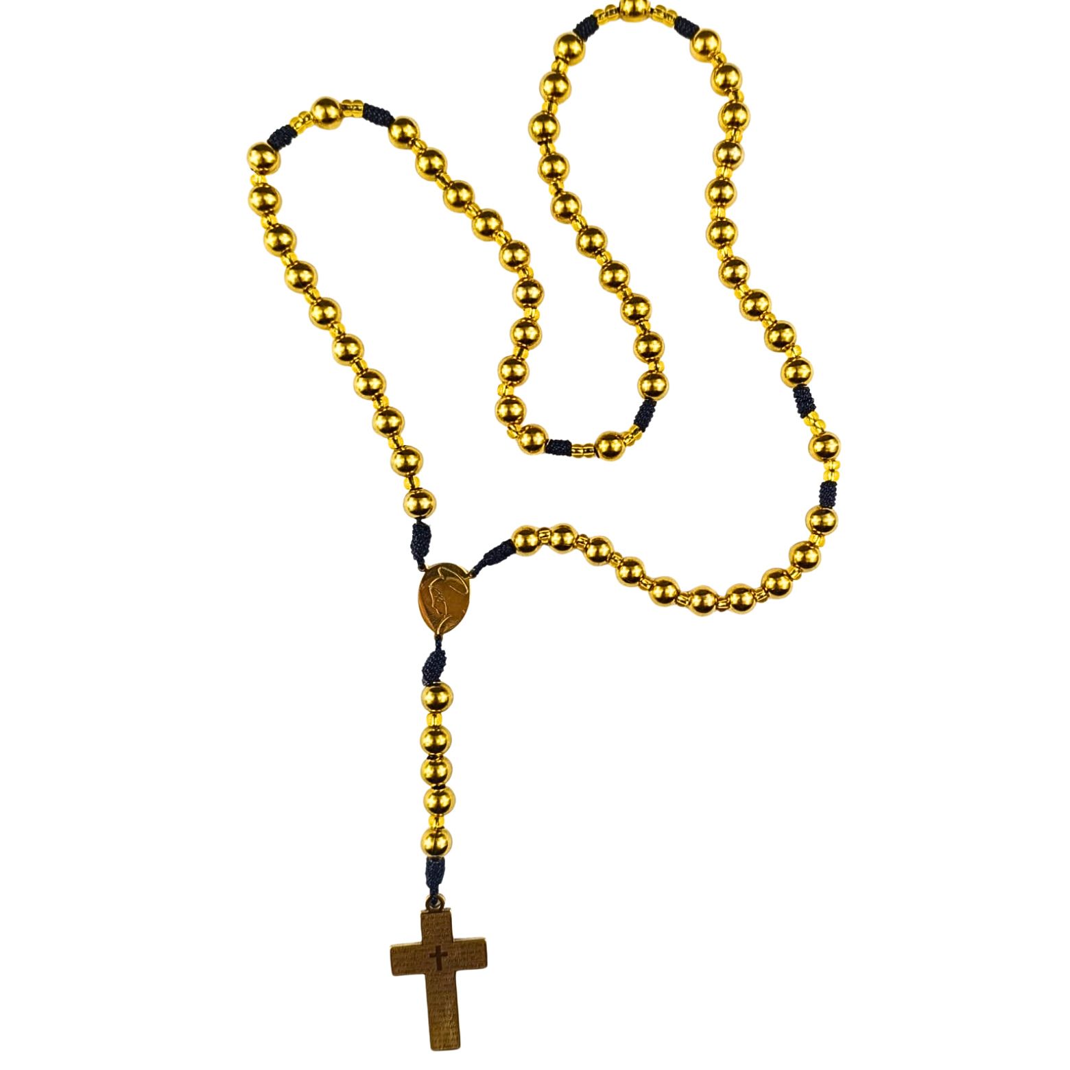 Rosario Virgen Maria - Dorado Metálico y Negro