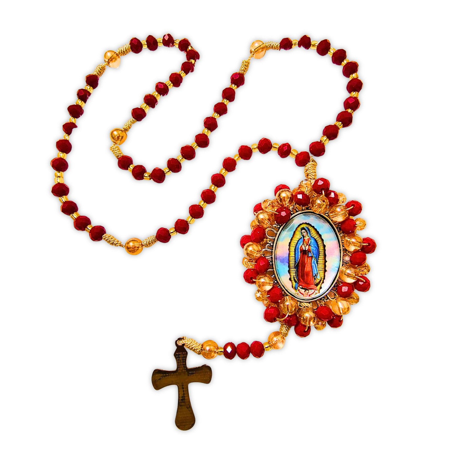 Rosario Virgen de Guadalupe – Rojo Vino Terciopelo y Dorado