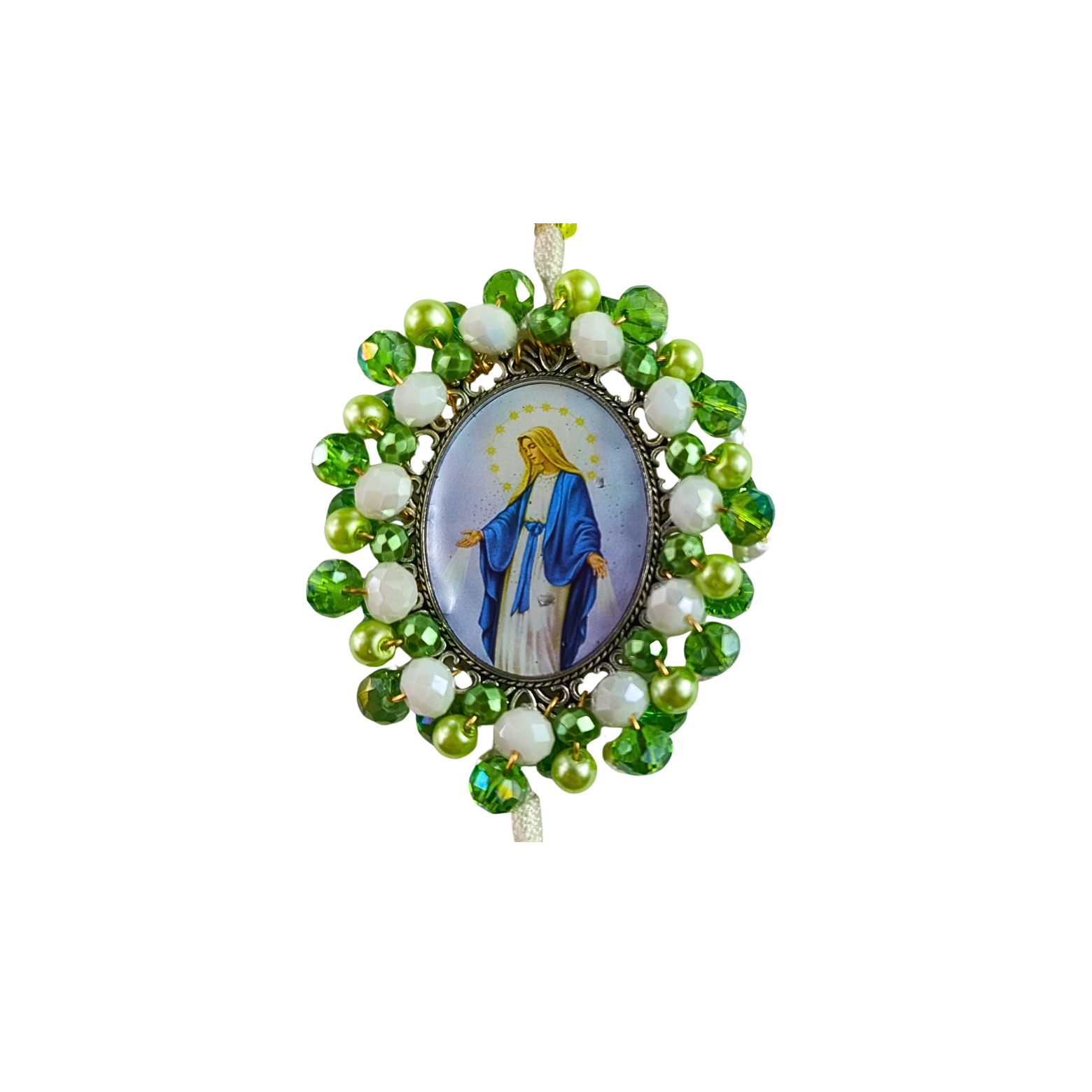 Rosario Virgen Milagrosa - Verde esmeralda y Rosas turquesa