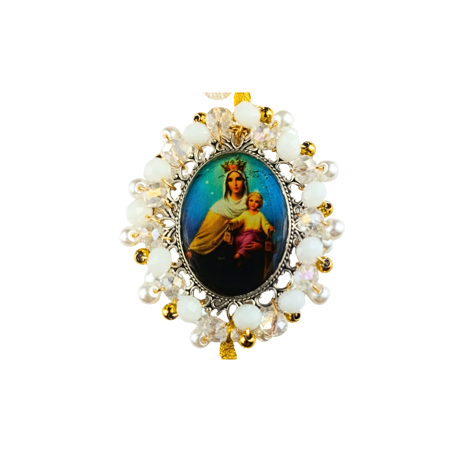 Rosario Virgen del Carmen – Blanco perlado y Dorado