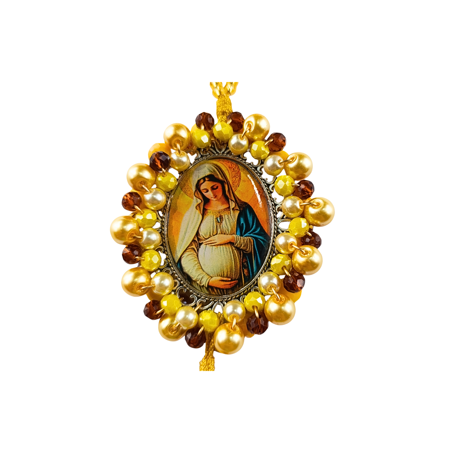 Rosario Virgen de la Dulce espera - Beige, Dorado y Blanco perlado