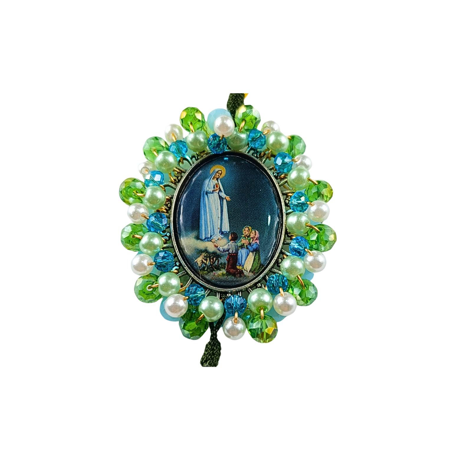 Rosario Virgen de Fatima - Verde esmeralda y Rosas verde
