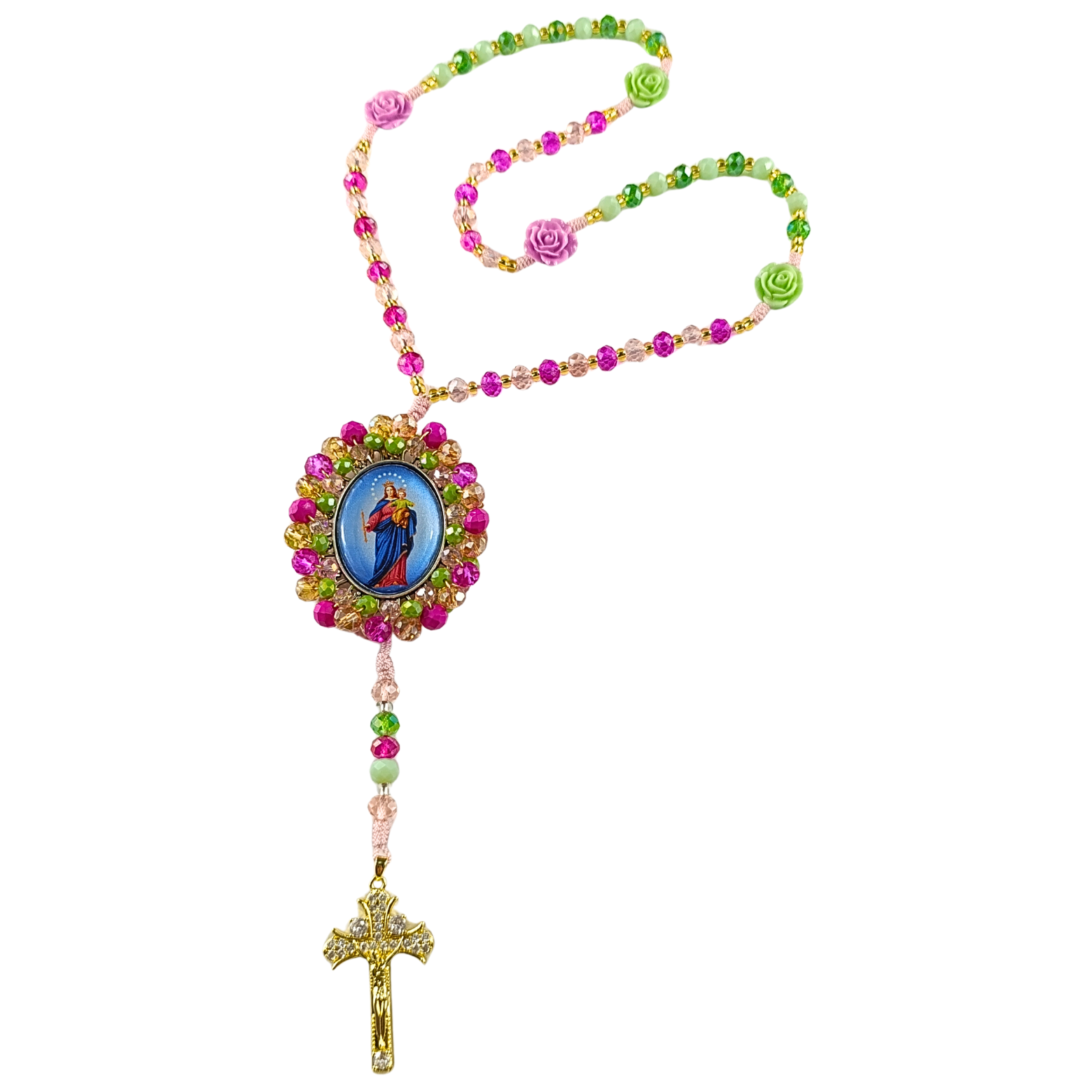 Rosario Virgen Maria Auxiliadora - Rosa, Fucsia y Verde