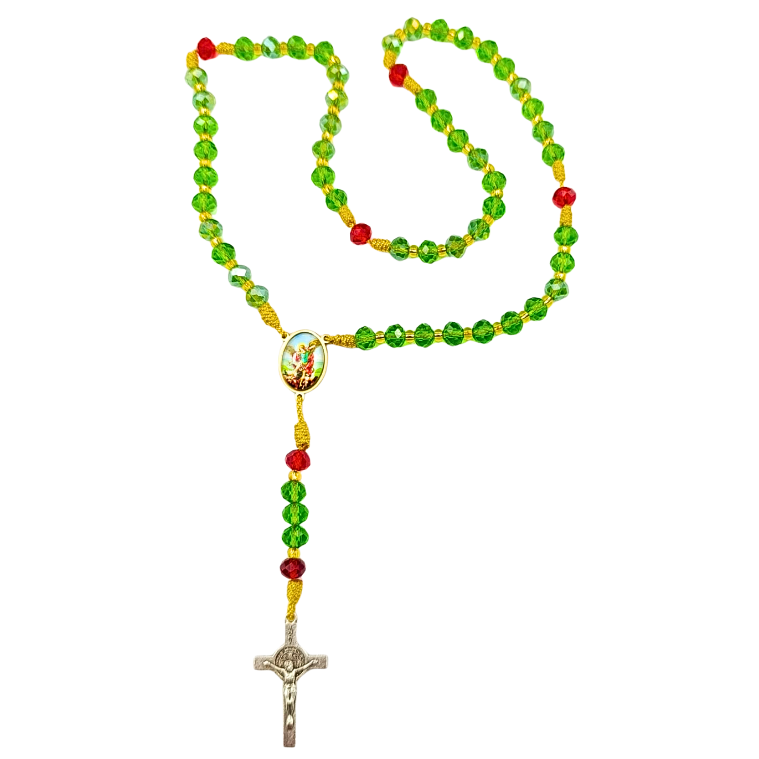 Rosario San Miguel Arcángel | Verde Esmeralda con Detalles Rojos
