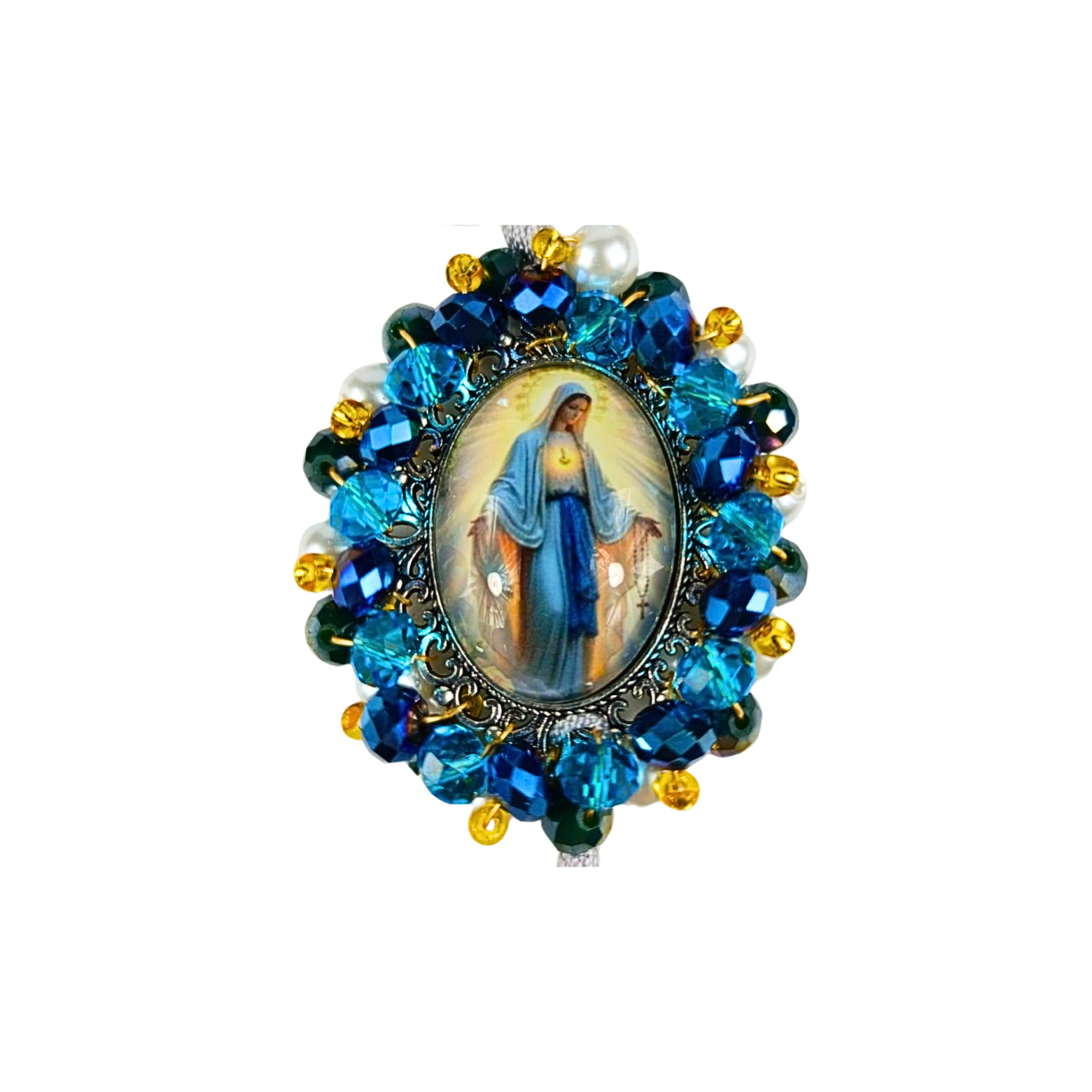 Rosario Virgen Milagrosa | Azul Cristal y Perla Transparente