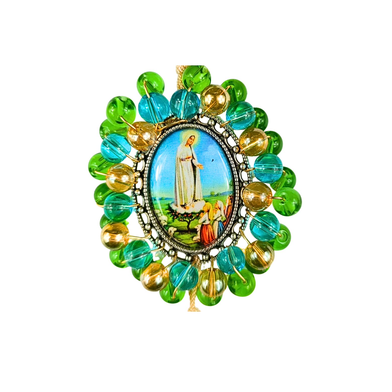 Rosario Virgen de Fátima | Verde Esmeralda Azul y Dorado