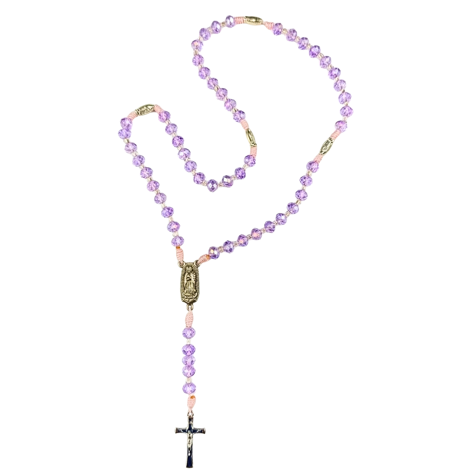 Rosario Virgen de Guadalupe | Lila Cristal con Detalles Rosados