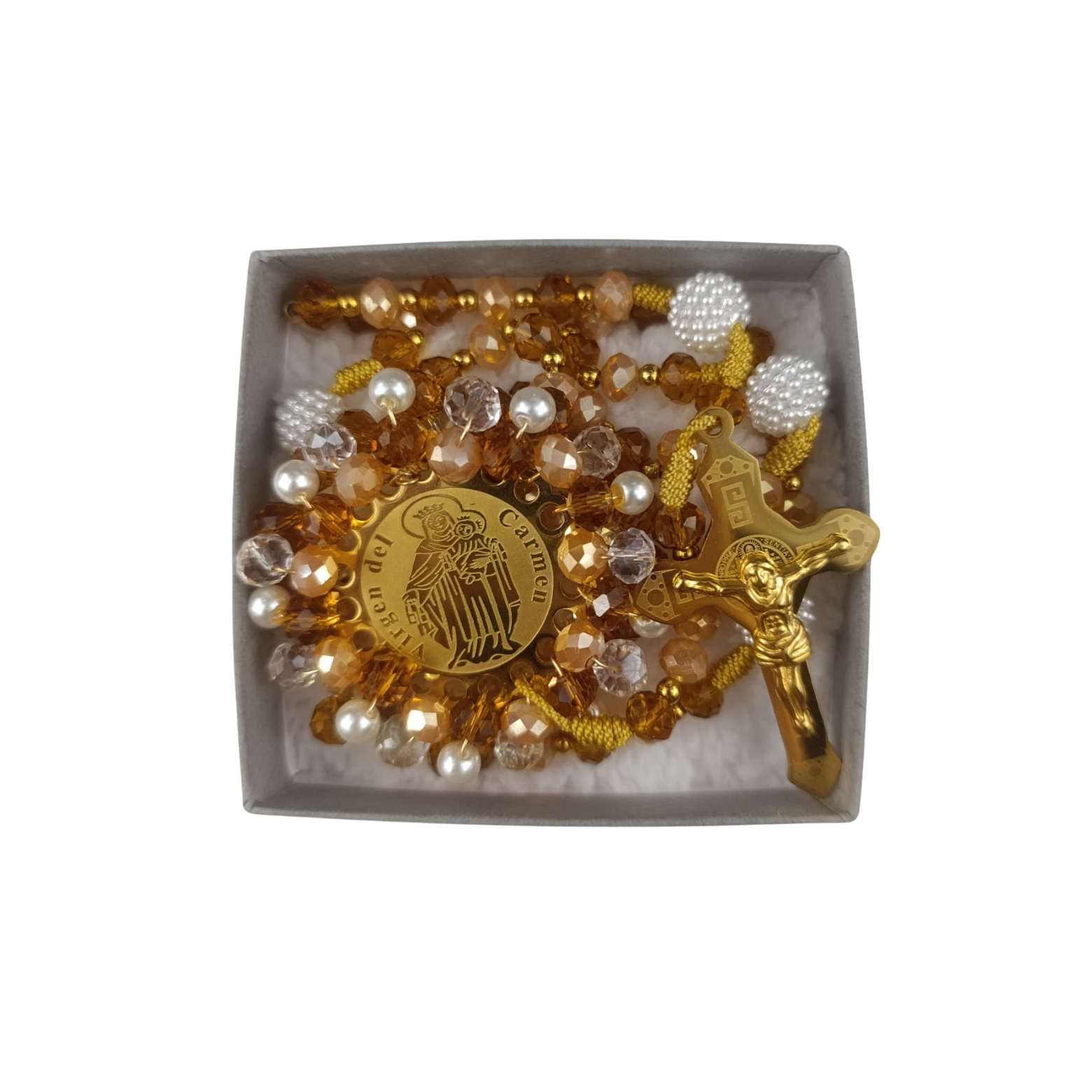 Rosario Virgen del Carmen – Dorado Cristal y Cafe traslucido