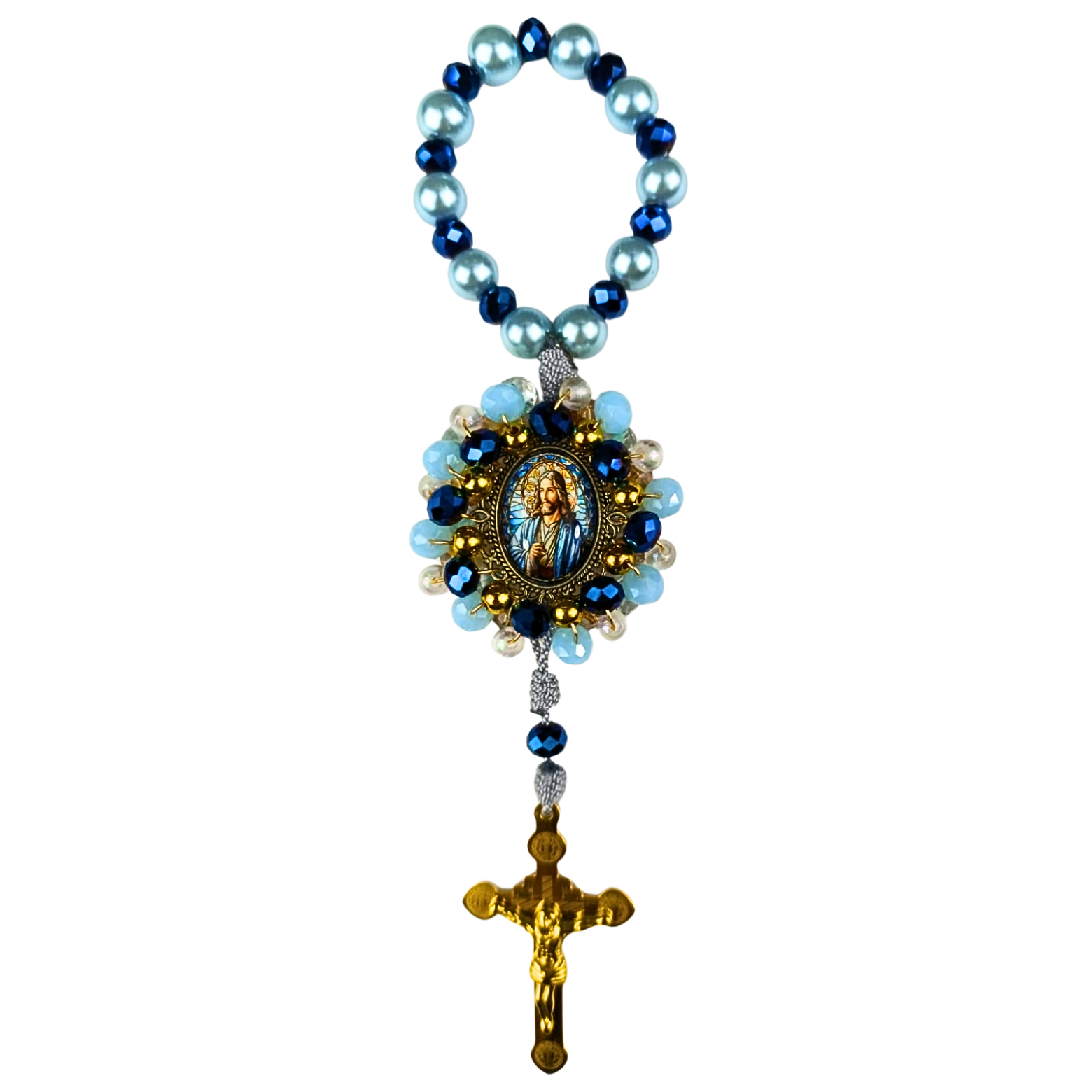Denario Sagrado Corazon de Jesus – Azul Celeste y Perla Tornasol