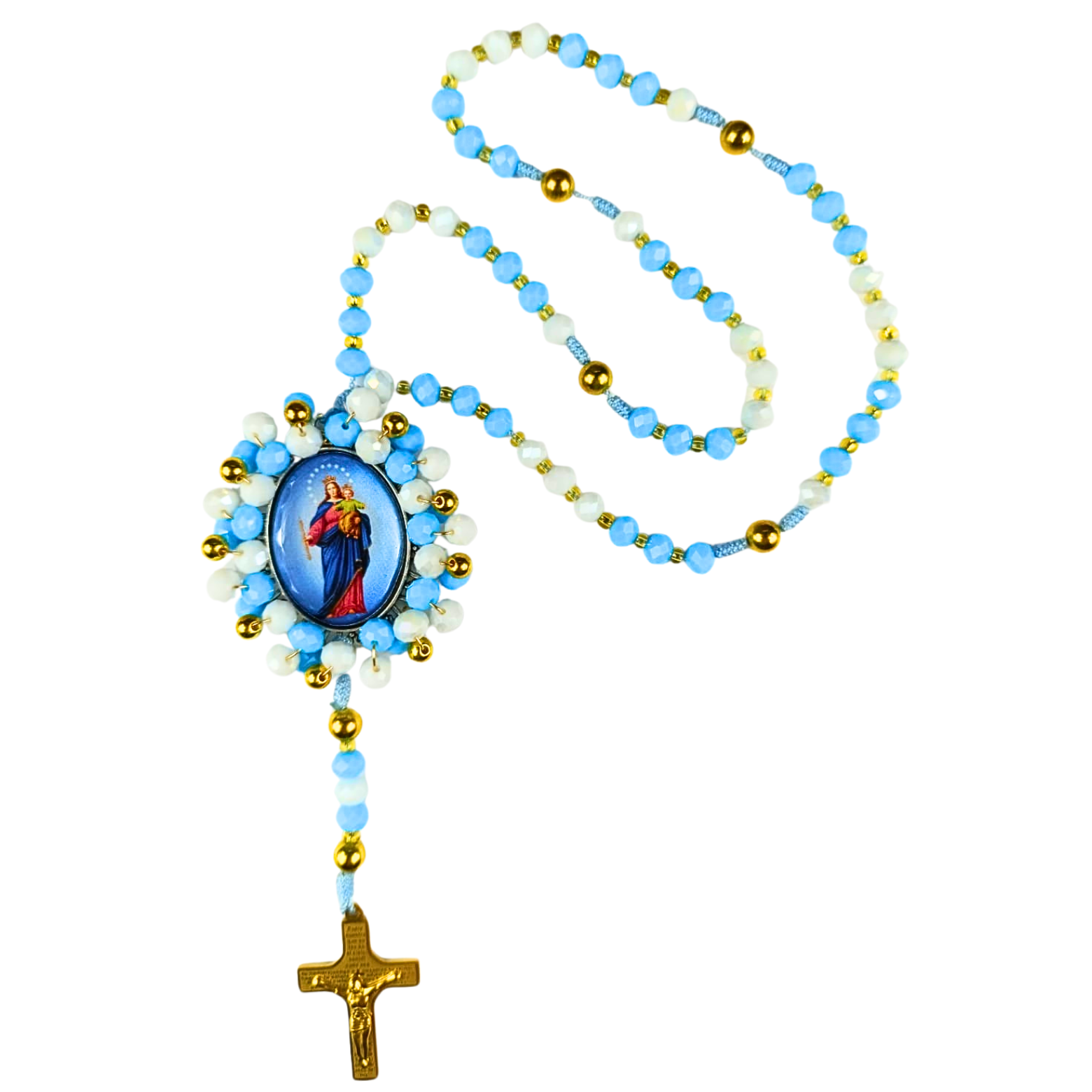 Rosario Virgen María Auxiliadora | Azul Celeste y Perlas Blancas