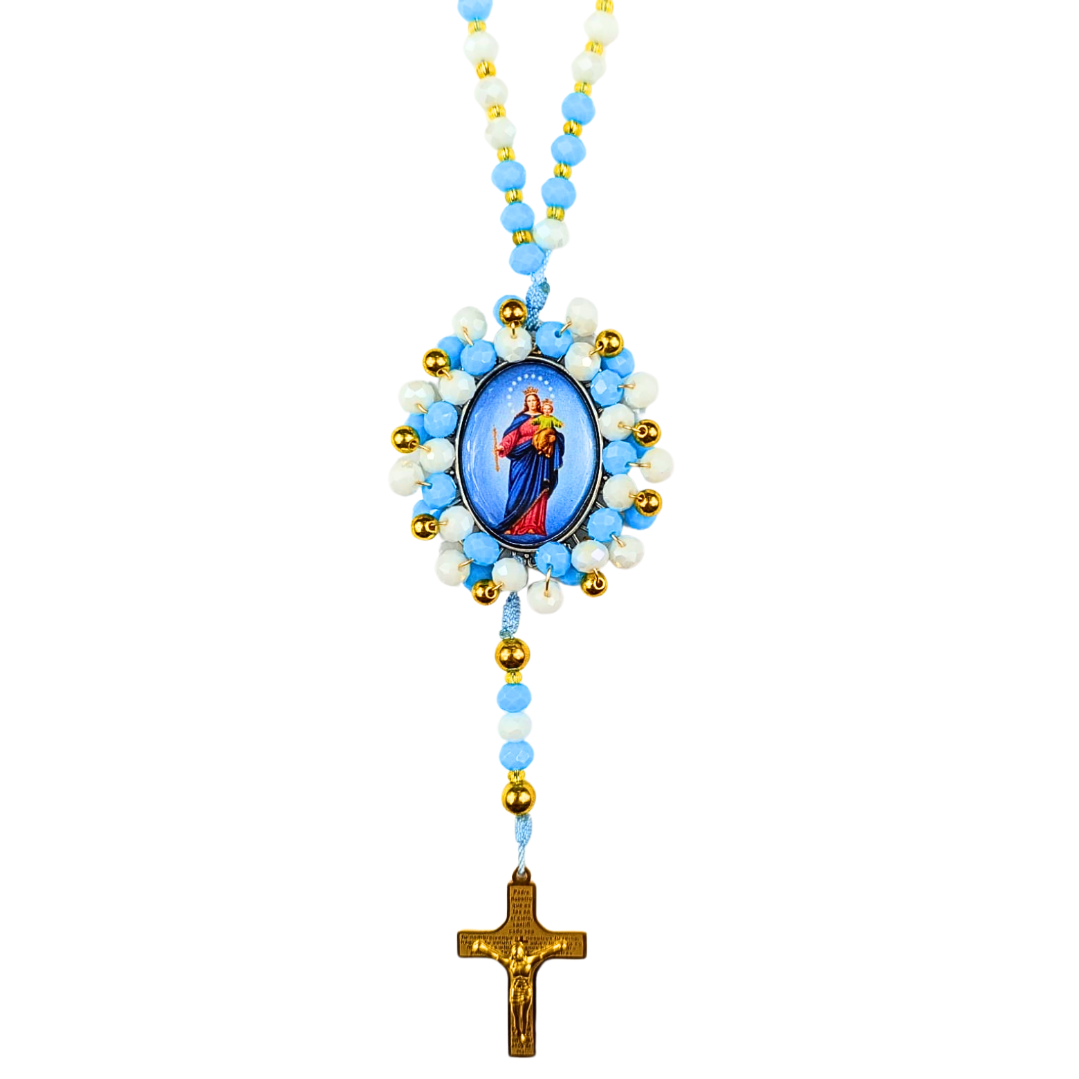 Rosario Virgen María Auxiliadora | Azul Celeste y Perlas Blancas