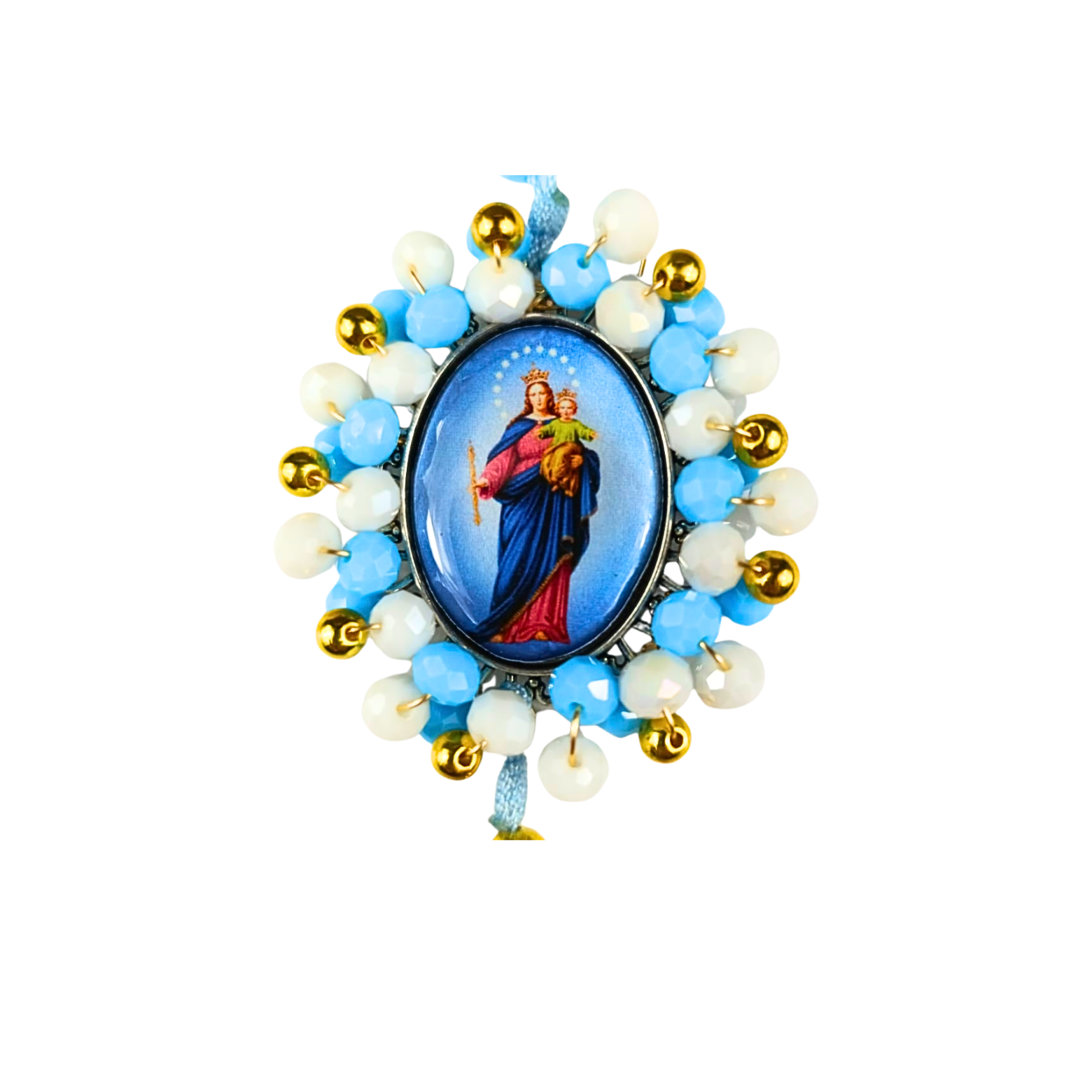 Rosario Virgen María Auxiliadora | Azul Celeste y Perlas Blancas