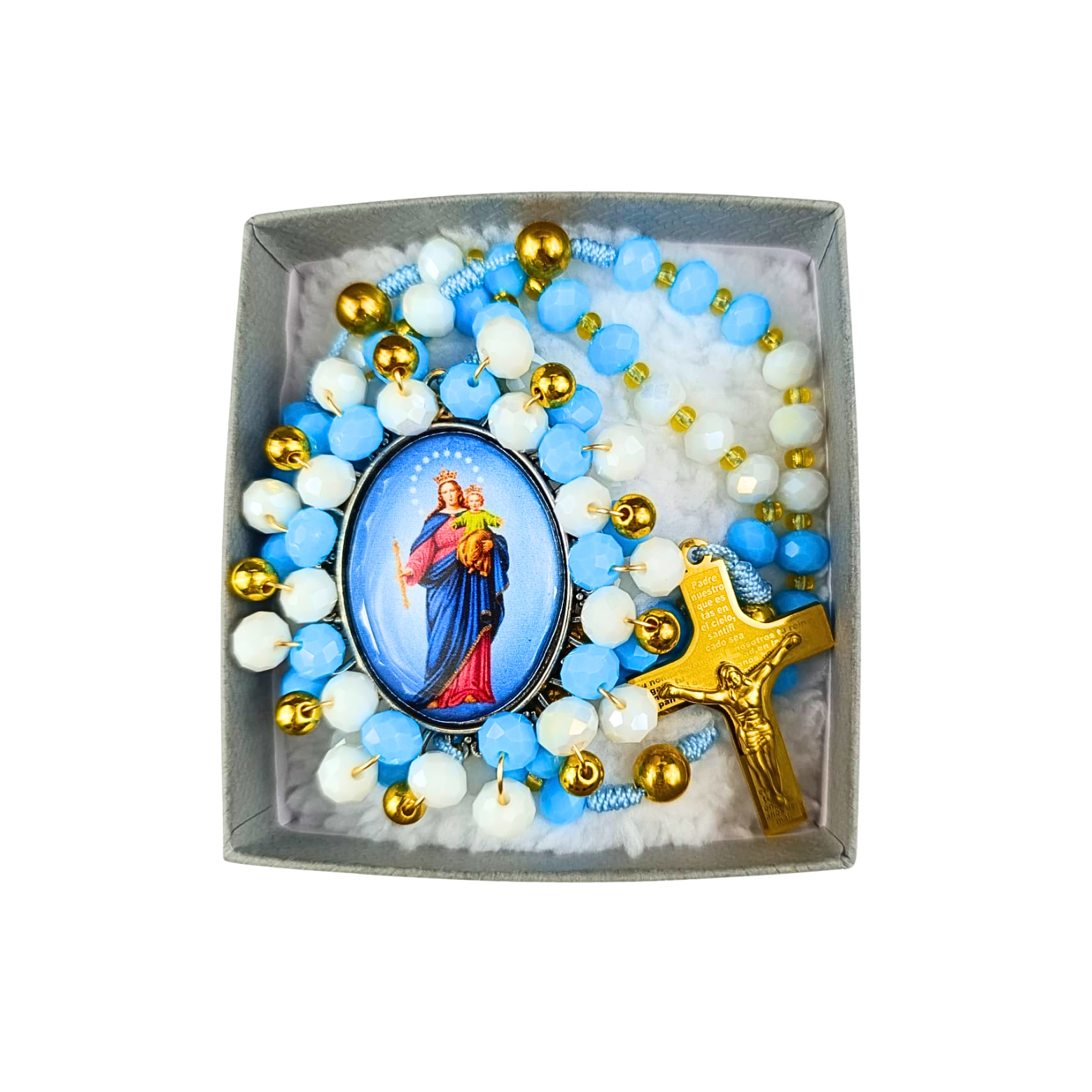 Rosario Virgen María Auxiliadora | Azul Celeste y Perlas Blancas