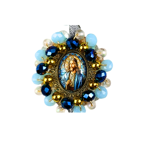 Denario Sagrado Corazon de Jesus – Azul Celeste y Perla Tornasol