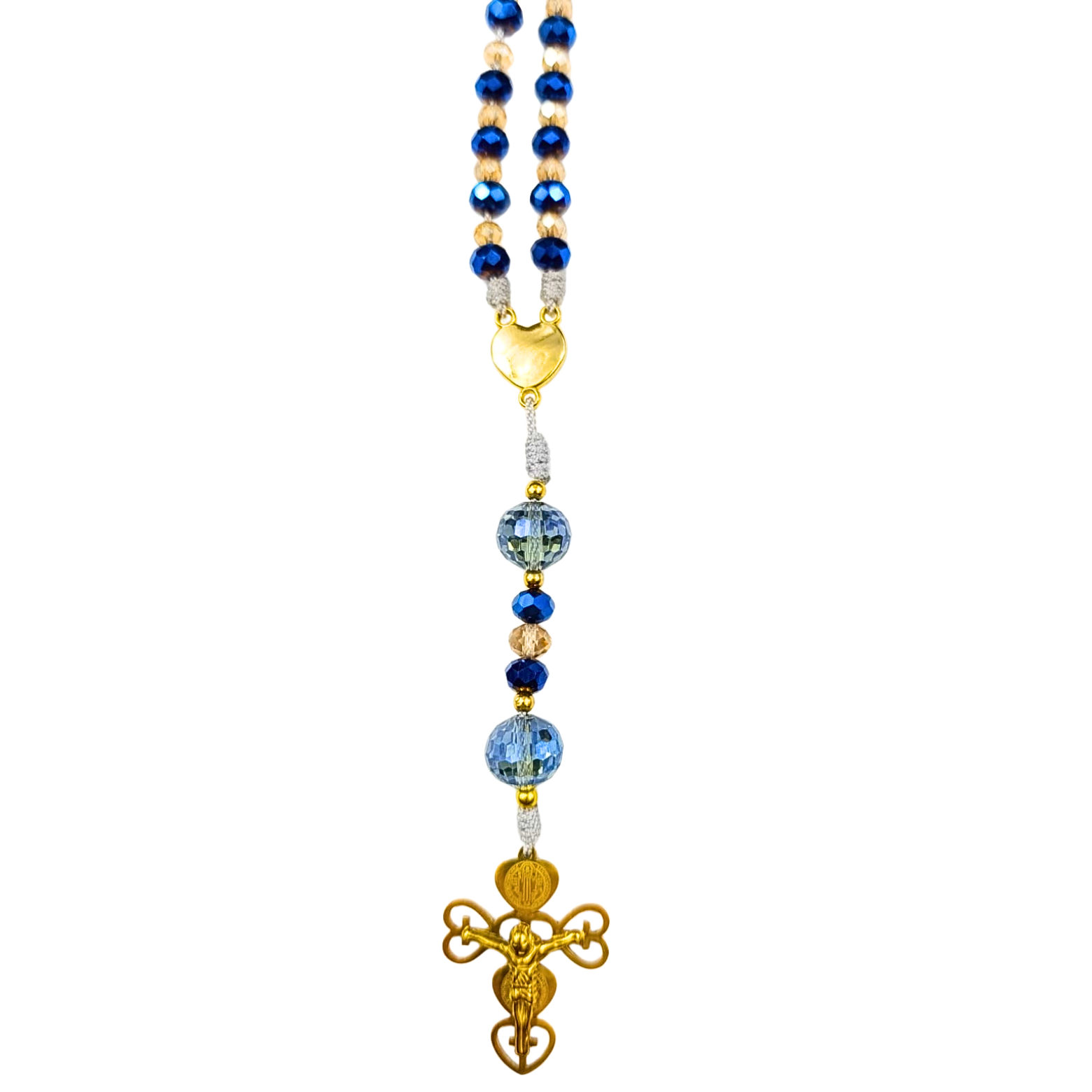 Rosario Sagrado Corazón | Azul y Champagne con Esferas Facetadas