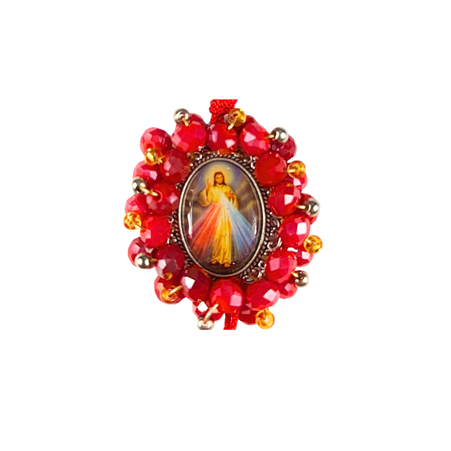 Rosario Sagrado Corazón – Rojo Cristal Facetado Completo